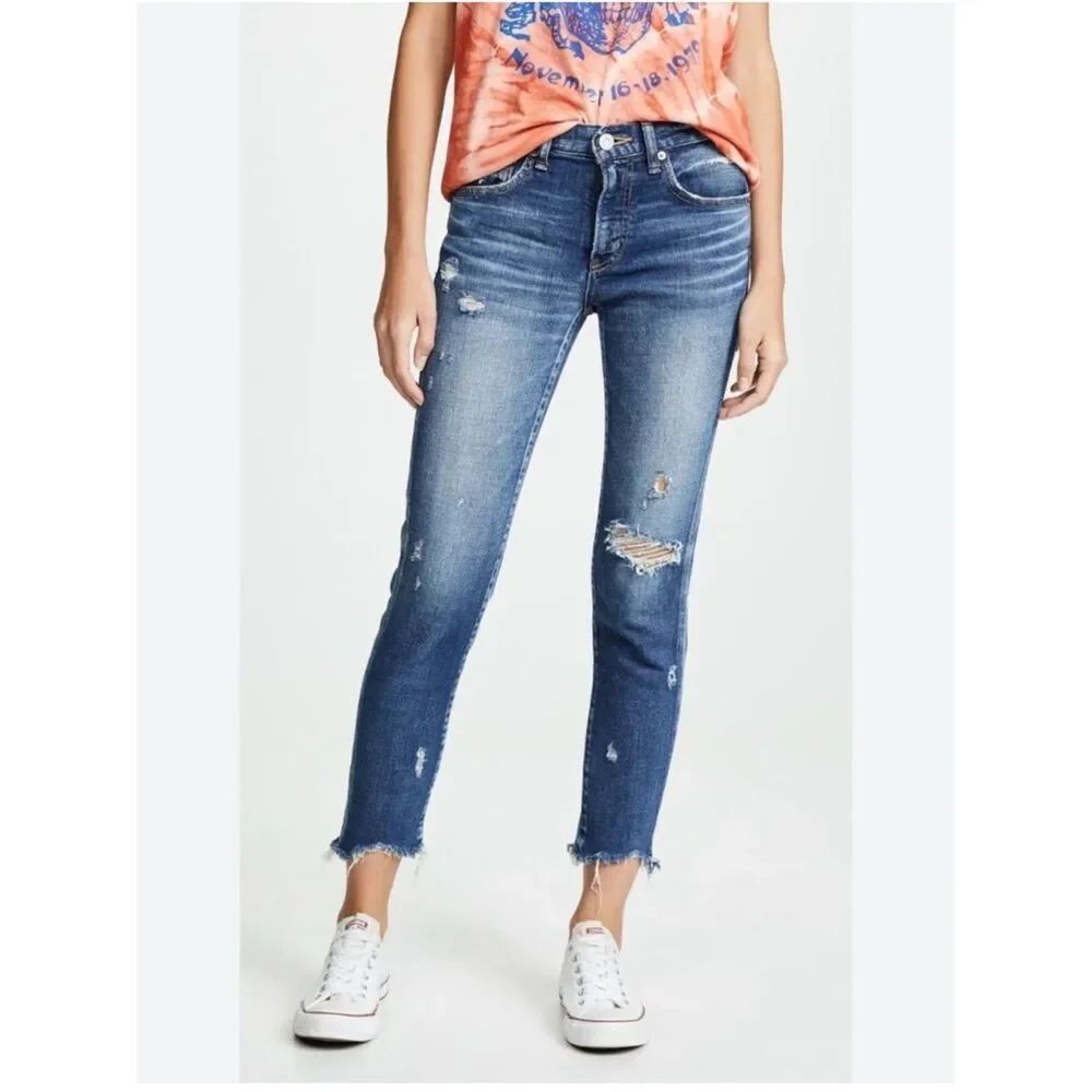 MOUSSY VINTAGE Glendele Skinny Leg Distressed Raw Hem Jeans Size 25